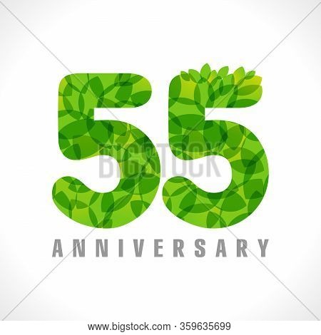 55 Th Anniversary Numbers. 55 Years Old Logotype. Age Congrats, Congratulation Concept With Leaves. 