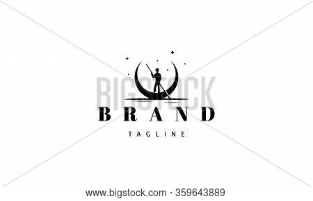 Vector Logo On Which An Abstract Image Of Gondoliers In A Boat In The Form Of The Moon.