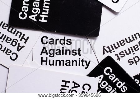 Split,croatia April 2020
Flat Lay Of A White Cards Against Humanity Card With Other Cards Framing It