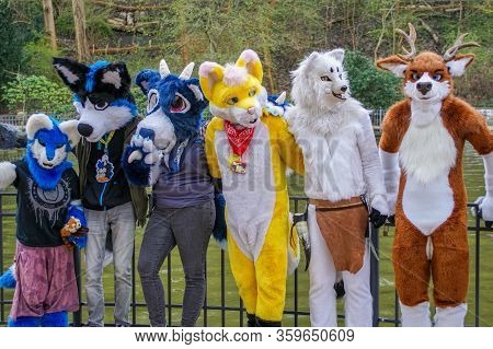 Volkspark Friedrichshain, Berlin, Germany - April 14, 2018: European Furry Walk At Volkspark Friedri