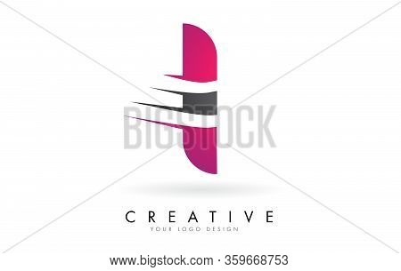 I Letter Logo With Pink And Grey Colorblock Design And Creative Cut. Creative Logo Design.