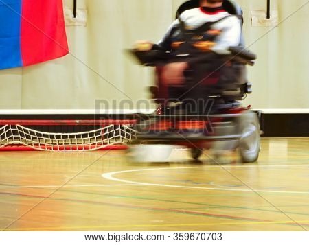 Powerchair Hockey Match. Accessible Sport For Disabled.