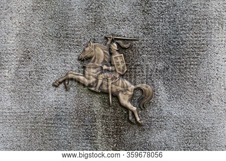 Prienai, Lithuania - October 15, 2017: Coat Of Arms Of Lithuania (vytis), Consisting Of An Armour-cl