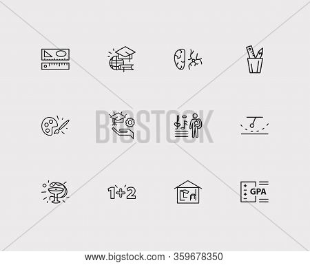 Distant Education Icons Set. Medicine And Distant Education Icons With Learning Support, Brush With 