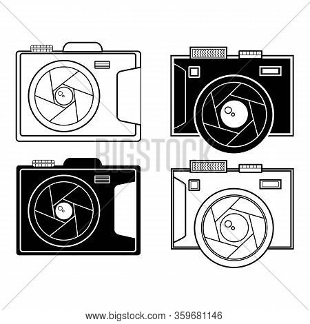 Photo Camera Icon In Black And White Color Isolated On White Background. Vector Eps 10