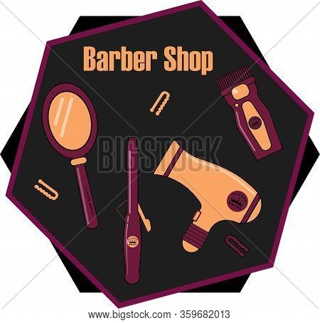 Barbershop Set Or Barber Flat Icon Isolated Background. Eps 10 Vector
