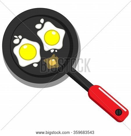 Fried Eggs In A Pan Or Omelet And Cooking Icon Isolated White Background. Eps 10 Vector