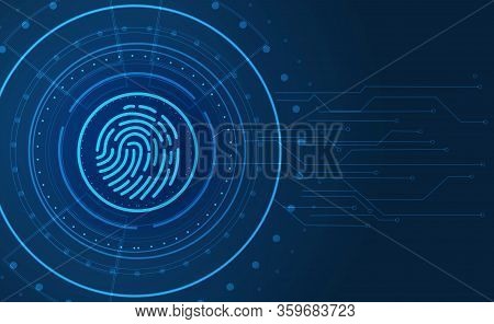 Cyber Security Concept. Biometric Recognition System With Fingermark Lock, Blank Space For Design. I