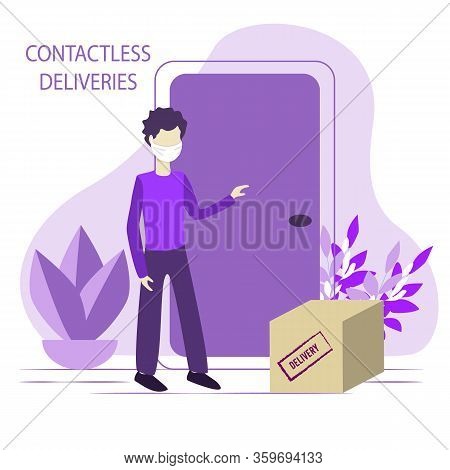 Contactless Deliveries Service Vector Illustration. Flat Tiny Shipping Box Persons Concept. Global I