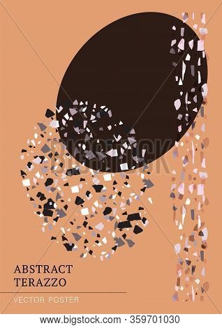 Vector Terrazzo Interior Poster. Abstract Textured Background Done From Real Broken Small Tile Chips