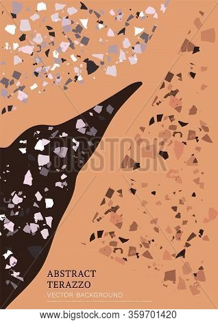 Vector Terrazzo Interior Poster. Abstract Textured Background Done From Real Broken Small Tile Chips