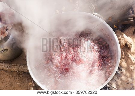 Food Preparation In The Wood Fire In Morocco.