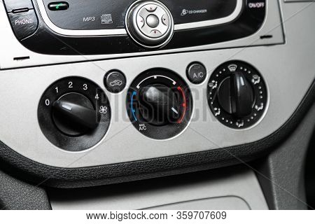 Novosibirsk, Russia - March 04, 2020:   Ford Kuga,  Close Up Of  Car Temperature Control Panel In Th