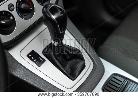 Novosibirsk, Russia - March 04, 2020:   Ford Kuga,  . Interior Car,  Automatic Transmission Gearshif