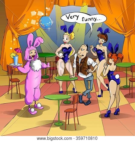 Girl Waitress Came To Work In A Pink Rabbit Costume