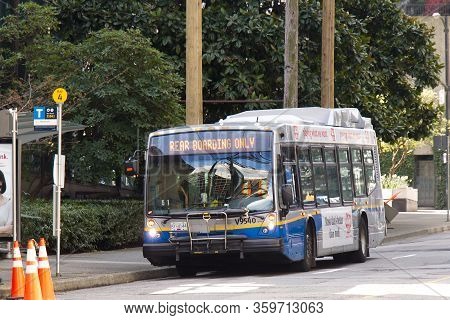 Vancouver, Canada - April 2,2020: Translink Bus With Sign 