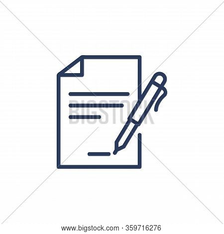 Contract Signing Thin Icon. Document With Pen, Paper, Agreement, Signature. Line Icon For Business, 