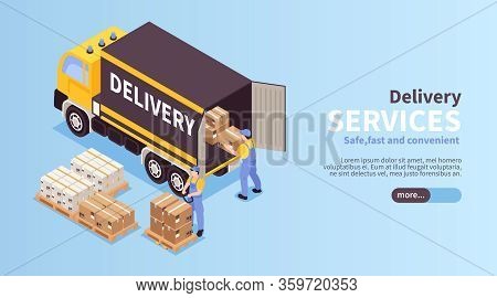 Reliable Logistic Services Isometric Landing Page Web Banner With Loading Unloading Local Cargo Deli