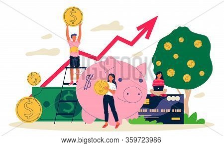 Business People Investing Into High Potential Project Vector Illustration. People Taking Online Cred