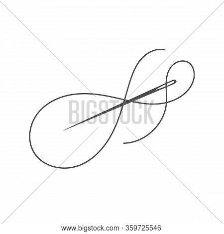 Needle And Thread Silhouette Icon Vector Illustration. Tailor Logo With Needle Symbol And Curvy Thre