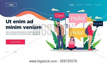 Online Multi Language Translator Flat Vector Illustration. Smartphone With Translation App. People L