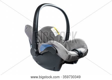 Baby Safety Car Seat Isolated On White Background. Child Car Safety Seat Is Isolated On A White. Mod