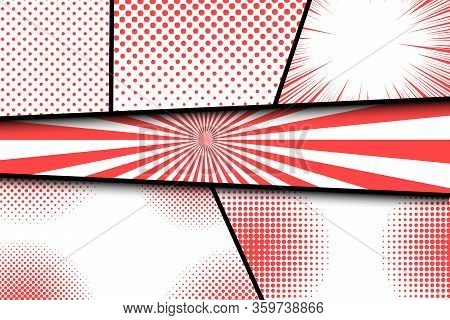 Comic Bright Background With Red Humor Effects On White Frames. Vector Illustration