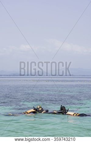 Tourists Snorkel The Beautiful Sea At Koh Talu , Prachuap Khiri Khan In Thailand. March 16, 2020.