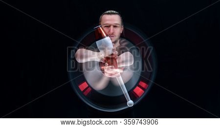 Juggler Throws Clabs In Motion With Smoothed Track. Isolated On Black