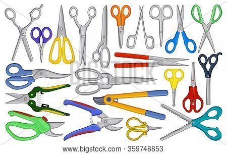 Scissors Vector Cartoon Set Icon. Vector Illustration Scissor Equipment On White Background. Isolate