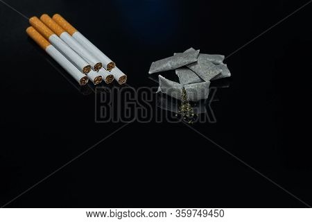 Nicotine Products Of Various Types. Cigarettes - Smoking Tobacco And Snus - Chewing Tobacco