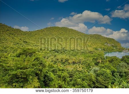 View Of Marigot Bay From Hilltop In St Lucia