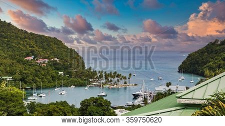 View Of Marigot Bay From Hilltop In St Lucia