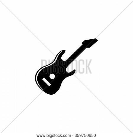 Electric Music Guitar, Solid Body Bass. Flat Vector Icon Illustration. Simple Black Symbol On White 