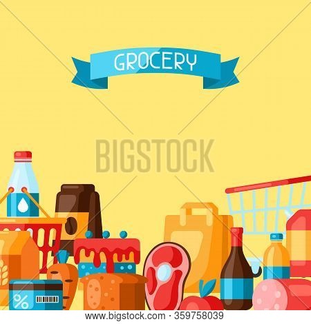 Supermarket Background With Food Icons. Grocery Illustration In Flat Style.