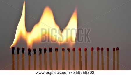The line with matchsticks and one by one are igniting