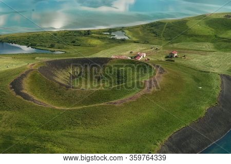 Volcanic Craters In Iceland Aerial View From Above, Myvatn Lake