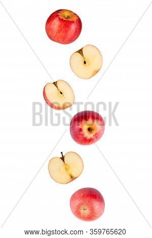 Falling Red Apples Isolated On A White Background With Clipping Pathas Package Design Element And Ad