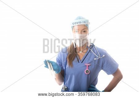 Doctor, Nurse, Pathologist Holding Swab For Testing Of Covid-19  Coronavirus Influenza Pandemic