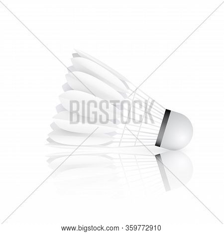 Shuttlecock With Reflection Isolated On White Background. Badminton - Sport Equipment. Vector