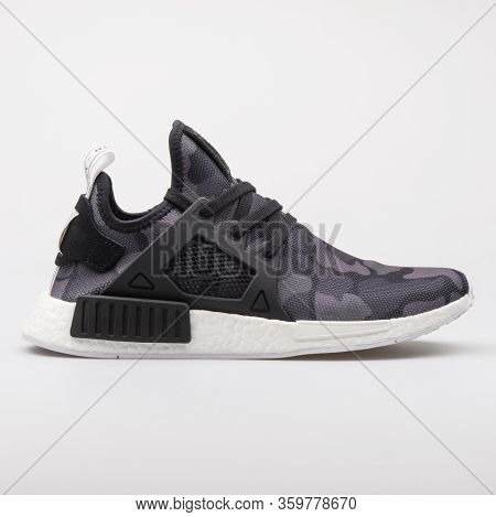 Vienna, Austria - August 6, 2017: Adidas Nmd Xr1 Camo Black Sneaker On White Background.