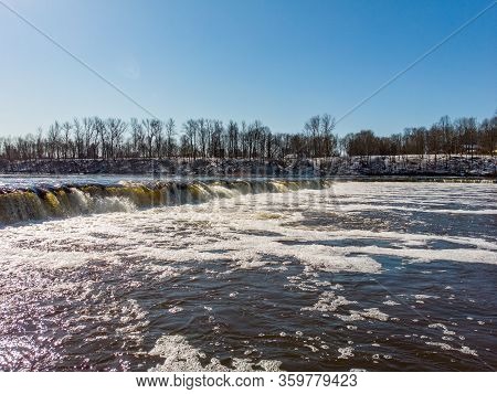 Warm Winter Day View Of Ventas Rumba Riverfall, The Wides Waterfall In Whole Europe. Photo Taken In 