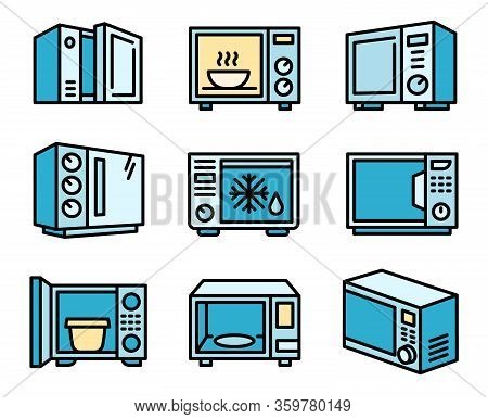 Microwave Icons Set. Outline Set Of Microwave Vector Icons For Web Design Isolated On White Backgrou