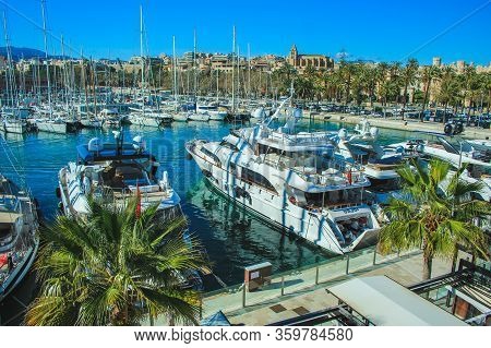 Palma, Mallorca / Spain - March 26 2018: Port De Palma - Boats In The Harbour Of Palma De Mallorca