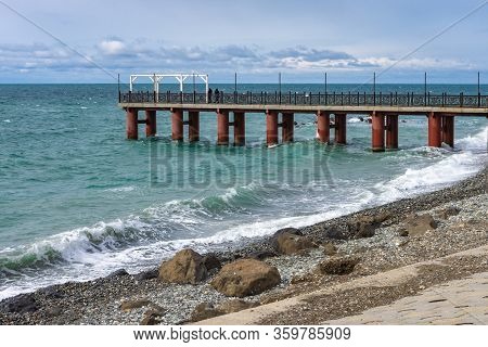 Sea In Cold Season. Cold Beach, Windy Day