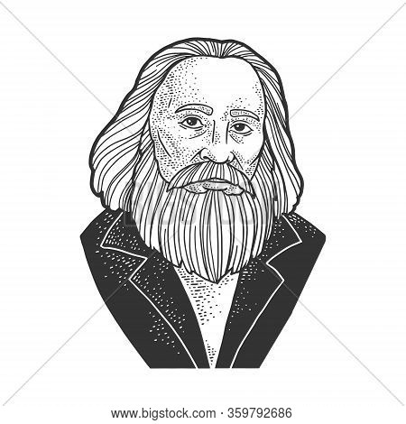 Dmitri Mendeleev Portrait Sketch Engraving Vector Illustration. T-shirt Apparel Print Design. Scratc