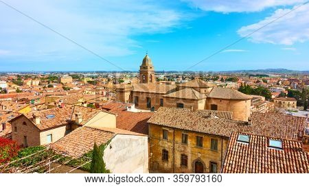 Panoramic view of old italian town Santarcangelo di Romagna near Rimini, Emilia-Romagna, Italy