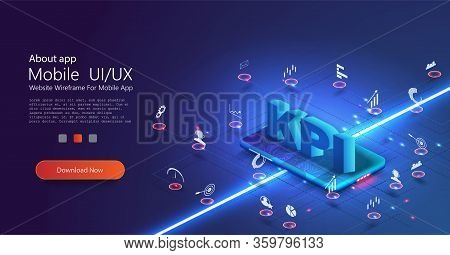 Banner Kpi Concept With Icons. Kpi Key Performance Indicators Concept Web Banner With Key Aspects Of