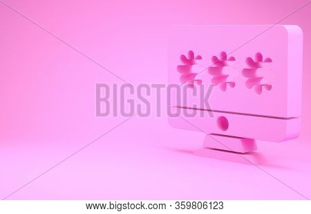 Pink Monitor With Password Notification Icon Isolated On Pink Background. Security, Personal Access,