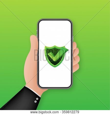 Data Protection On Smartphone, Privacy, And Internet Security. Vector Stock Illustration.